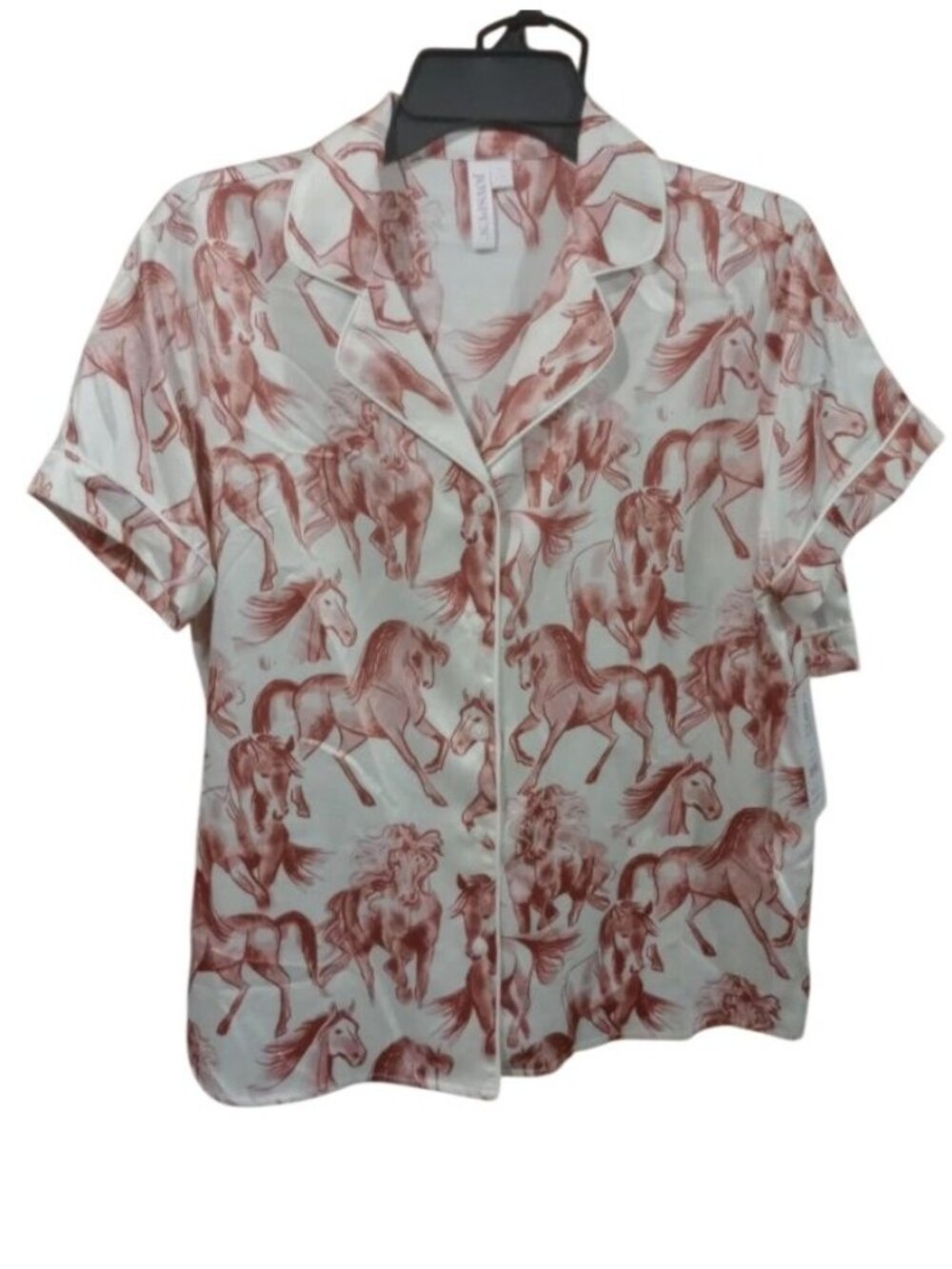 Horse Print Joyspun Pajama Set With Button-Down Short Sleeve Shirt & Elastic Wai